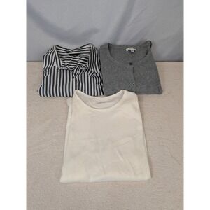 Lot 3 Womens L Worthington Stripe Shirt Croft Barrow Cardigan Cuddl Duds Thermal